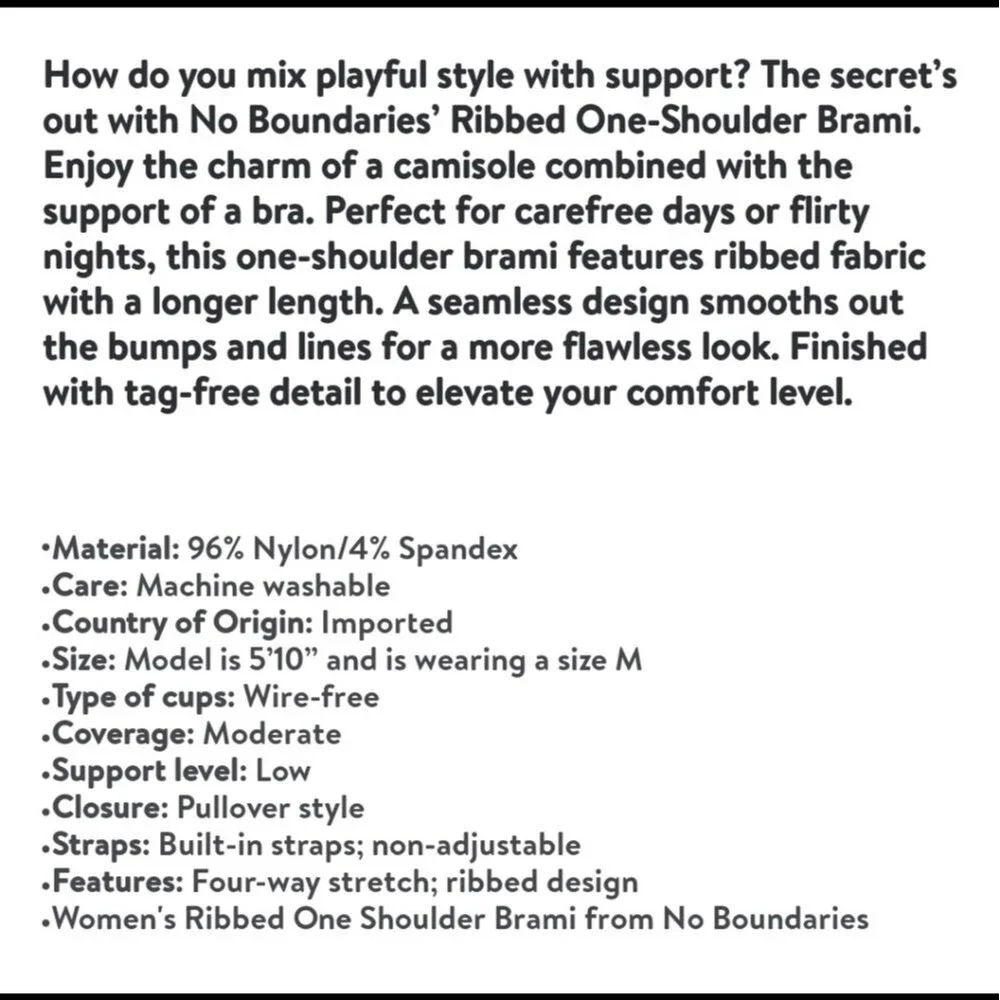 No Boundaries Juniors Ribbed One Shoulder Brami Size Small - Picture 7 of 7